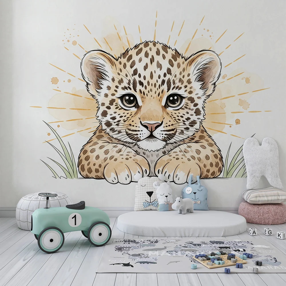 Tapet pentru camera copilului | Leopard drăguț cu accente luminoase