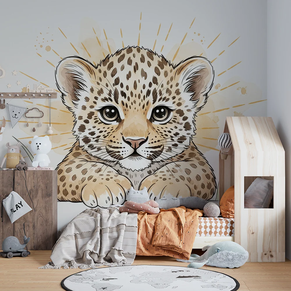 Tapet pentru camera copilului | Leopard drăguț cu accente luminoase