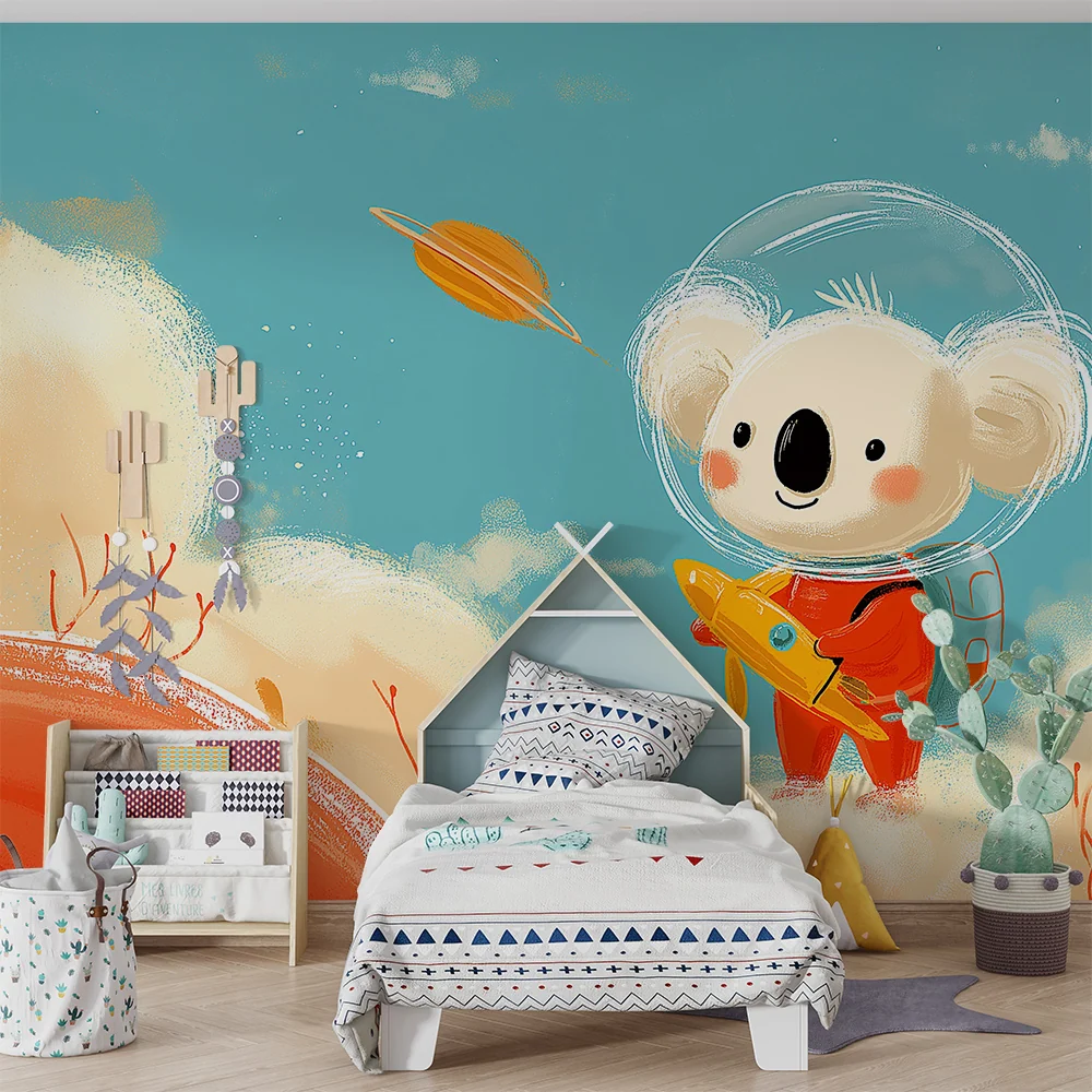 Tapet pentru camera copilului | Micul koala astronaut explorând spațiul