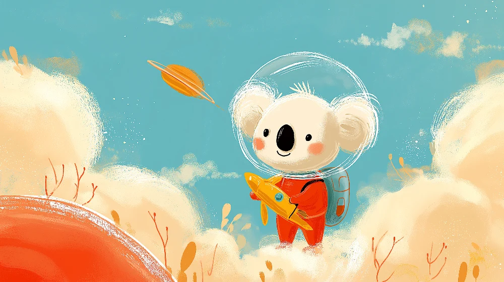 Tapet pentru camera copilului | Micul koala astronaut explorând spațiul