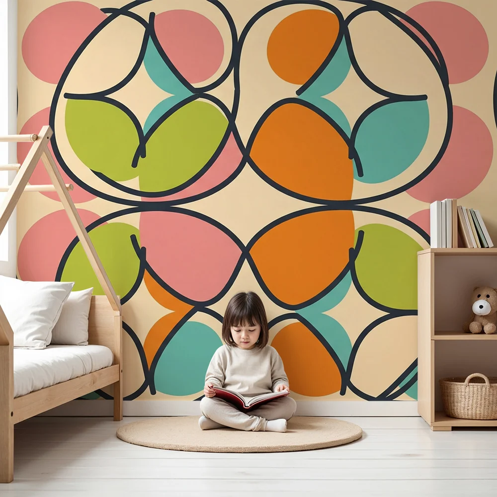 Tapet pentru camera copilului | Modele abstracte colorate cu forme jucăușe