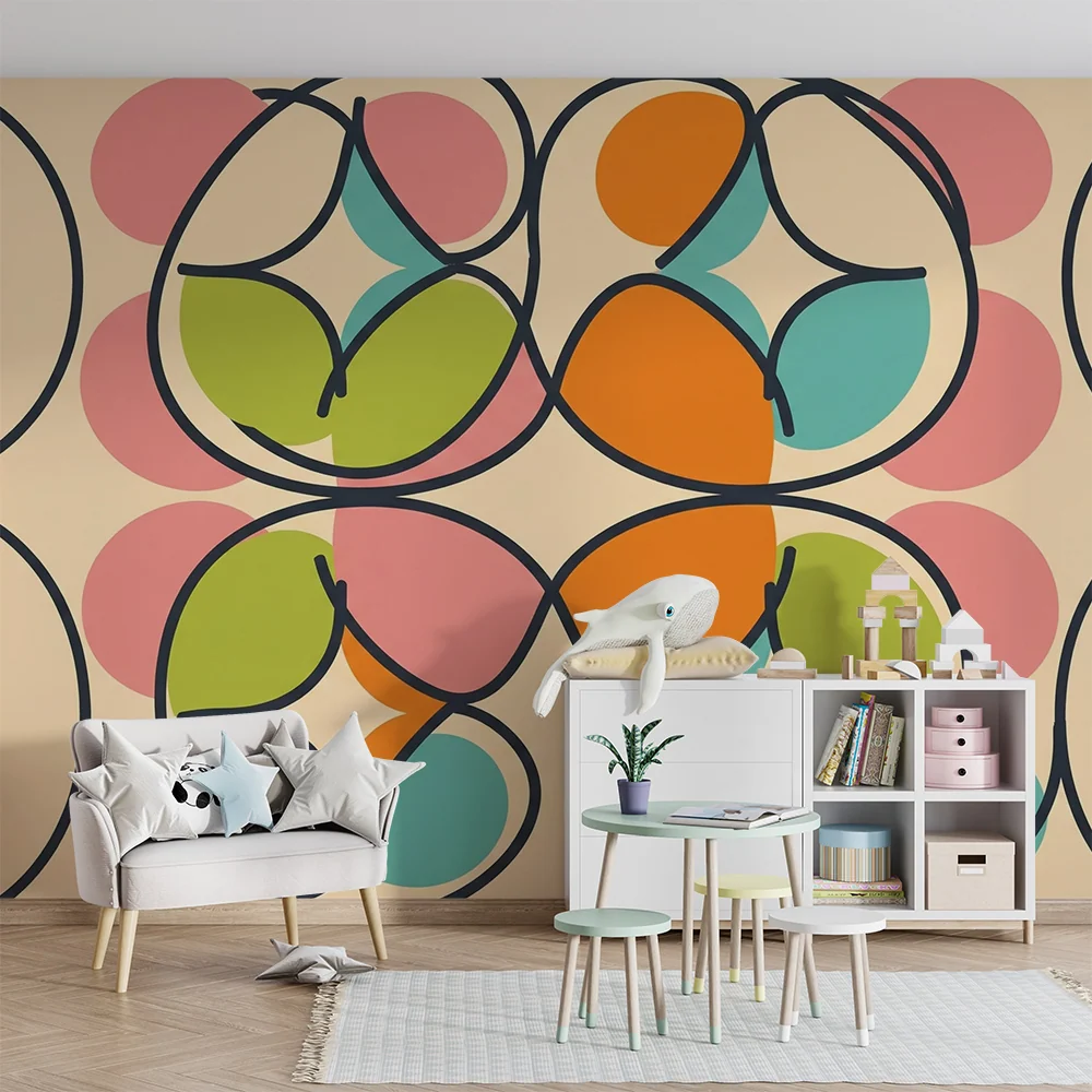 Tapet pentru camera copilului | Modele abstracte colorate cu forme jucăușe