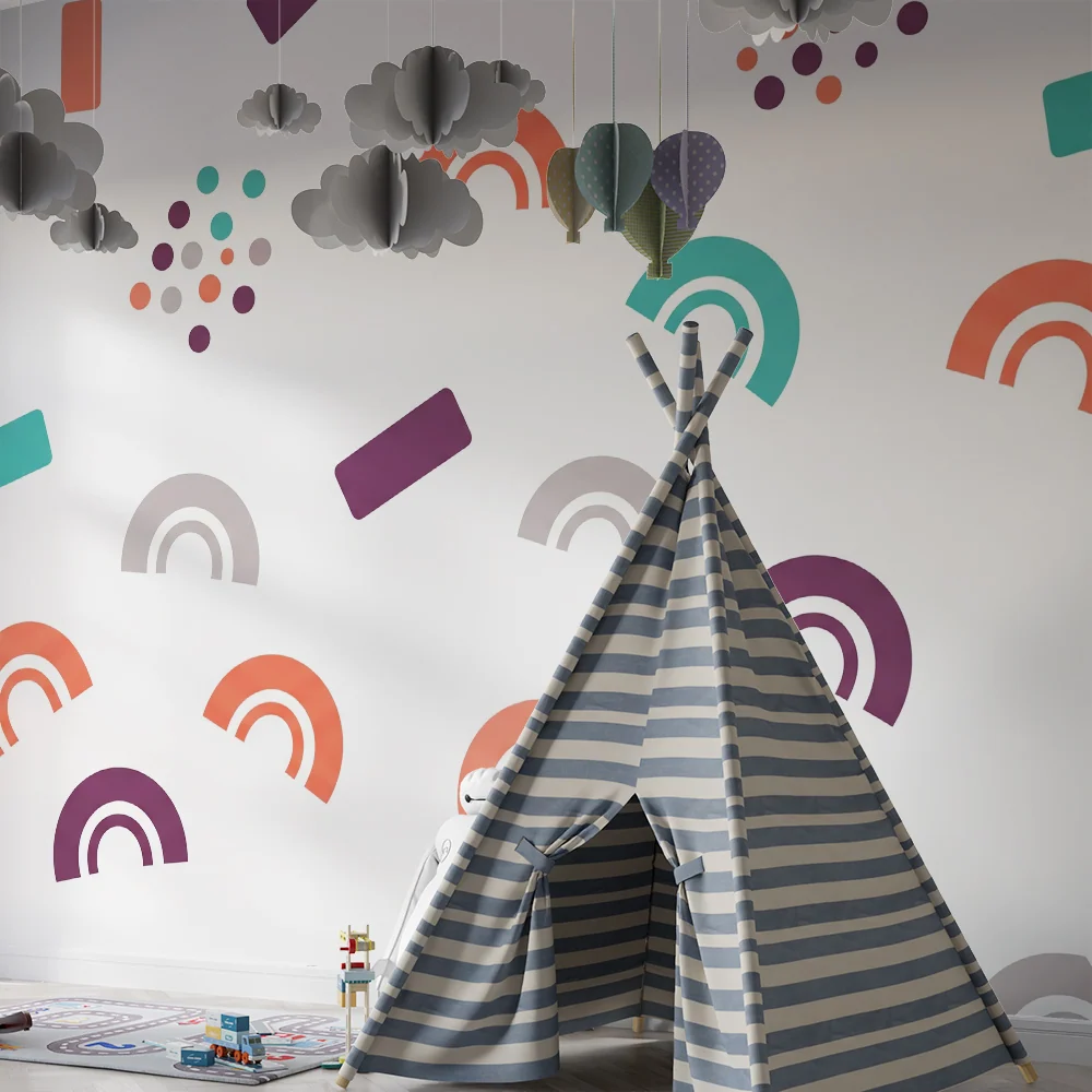 Tapet pentru camera copilului | Modele colorate și moderne cu curcubee și forme geometrice