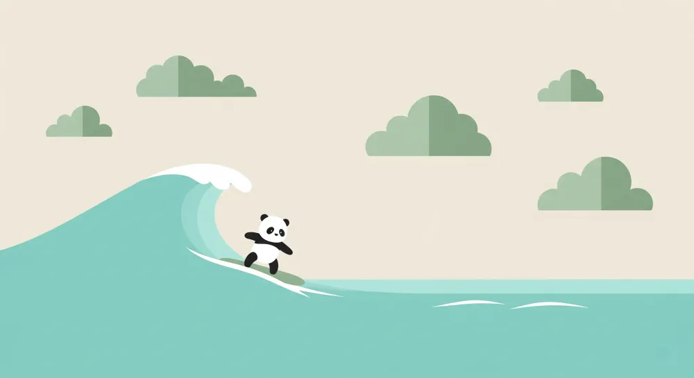 Tapet pentru camera copilului | Panda pe o placă de surf