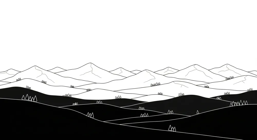Tapet pentru camera copilului | Peisaj montan în alb și negru minimalist