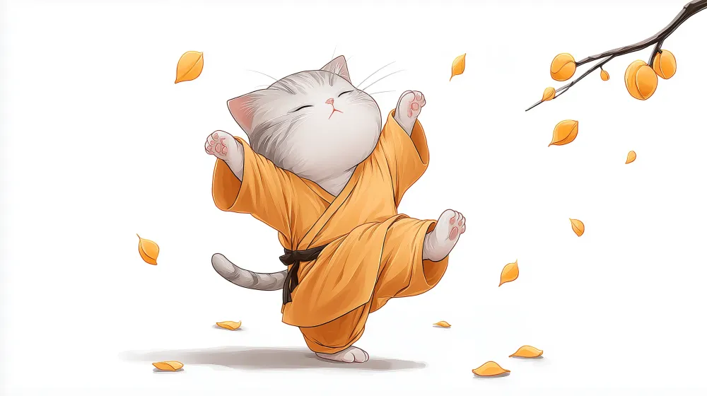 Tapet pentru camera copilului | Pisoi în kimono dansând printre frunzele de toamnă