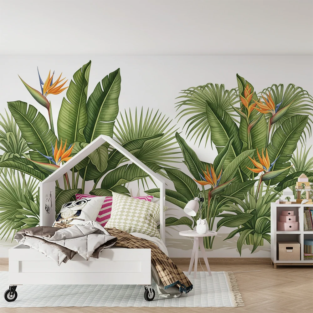 Tapet pentru camera copilului | Plante tropicale și flori exotice într-o decor luxuriant