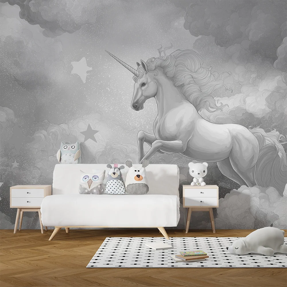 Tapet pentru camera copilului | Unicorn majestic pe cer înstelat