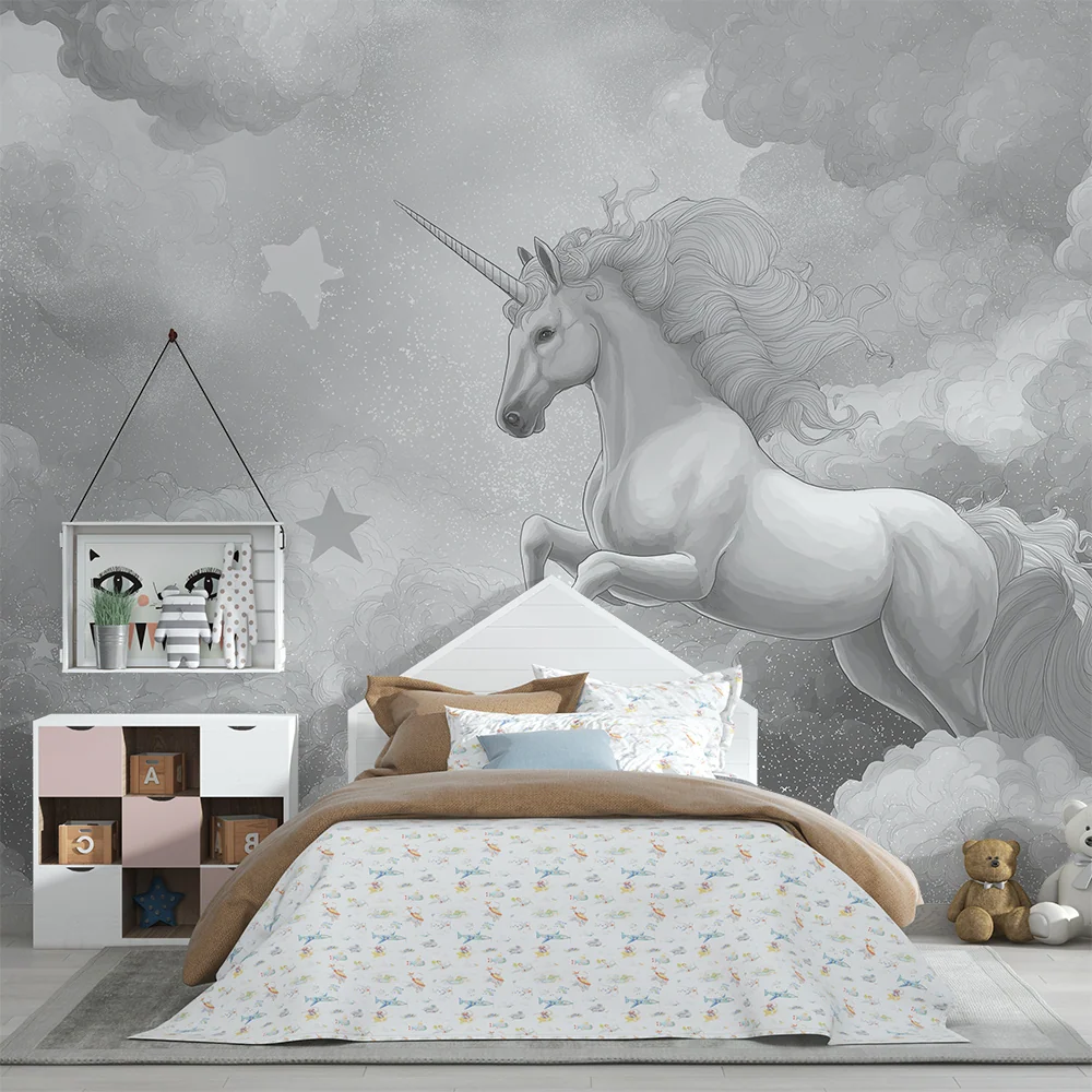 Tapet pentru camera copilului | Unicorn majestic pe cer înstelat