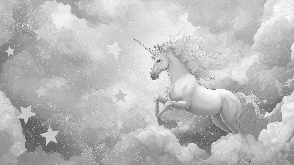 Tapet pentru camera copilului | Unicorn majestic pe cer înstelat