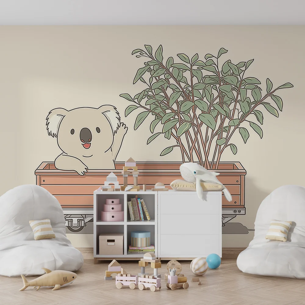 Tapet pentru camera copilului | Ursuleț Koala drăguț cu plantă