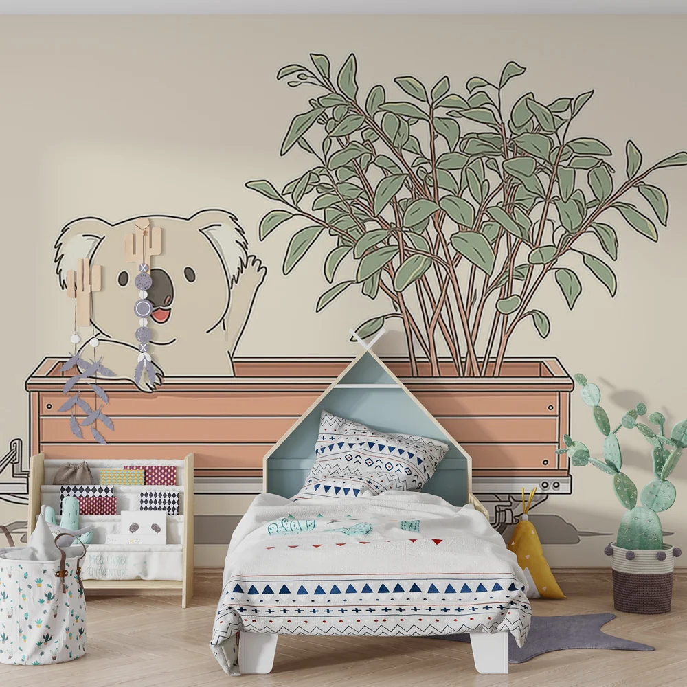 Tapet pentru camera copilului | Ursuleț Koala drăguț cu plantă