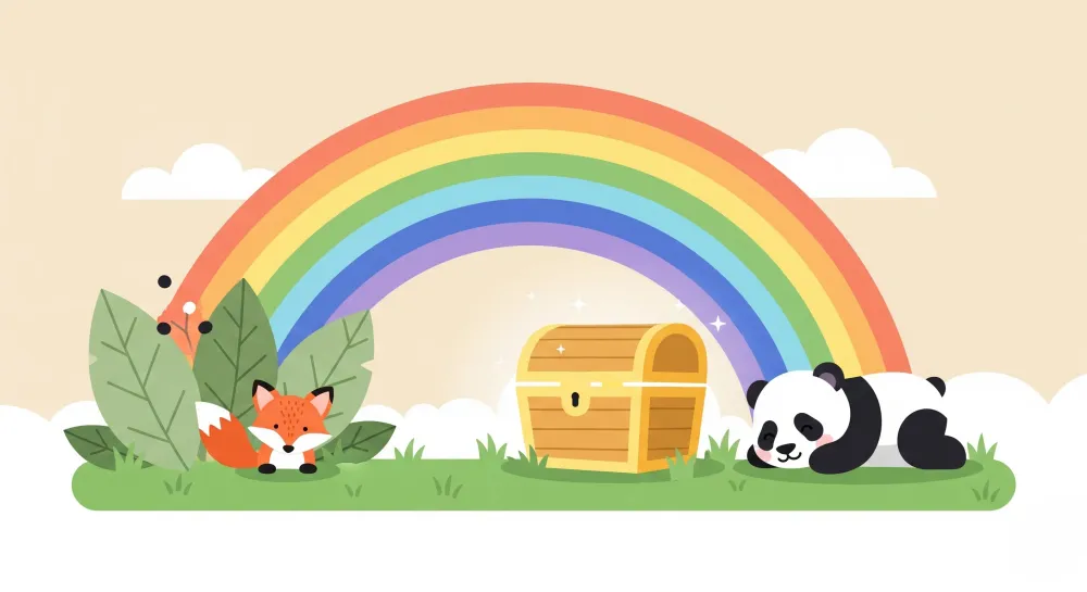 Tapet pentru camera copilului | Vulpe, panda și curcubeu
