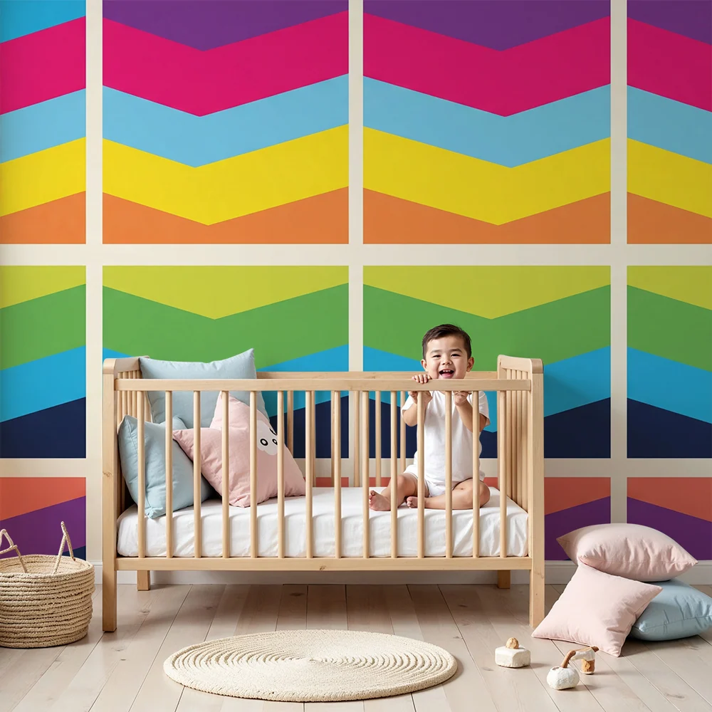 Tapet pentru camerele copiilor | Modele colorate în zigzag