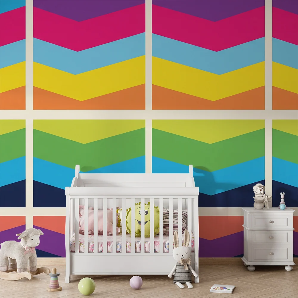 Tapet pentru camerele copiilor | Modele colorate în zigzag