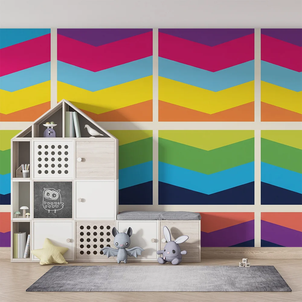 Tapet pentru camerele copiilor | Modele colorate în zigzag