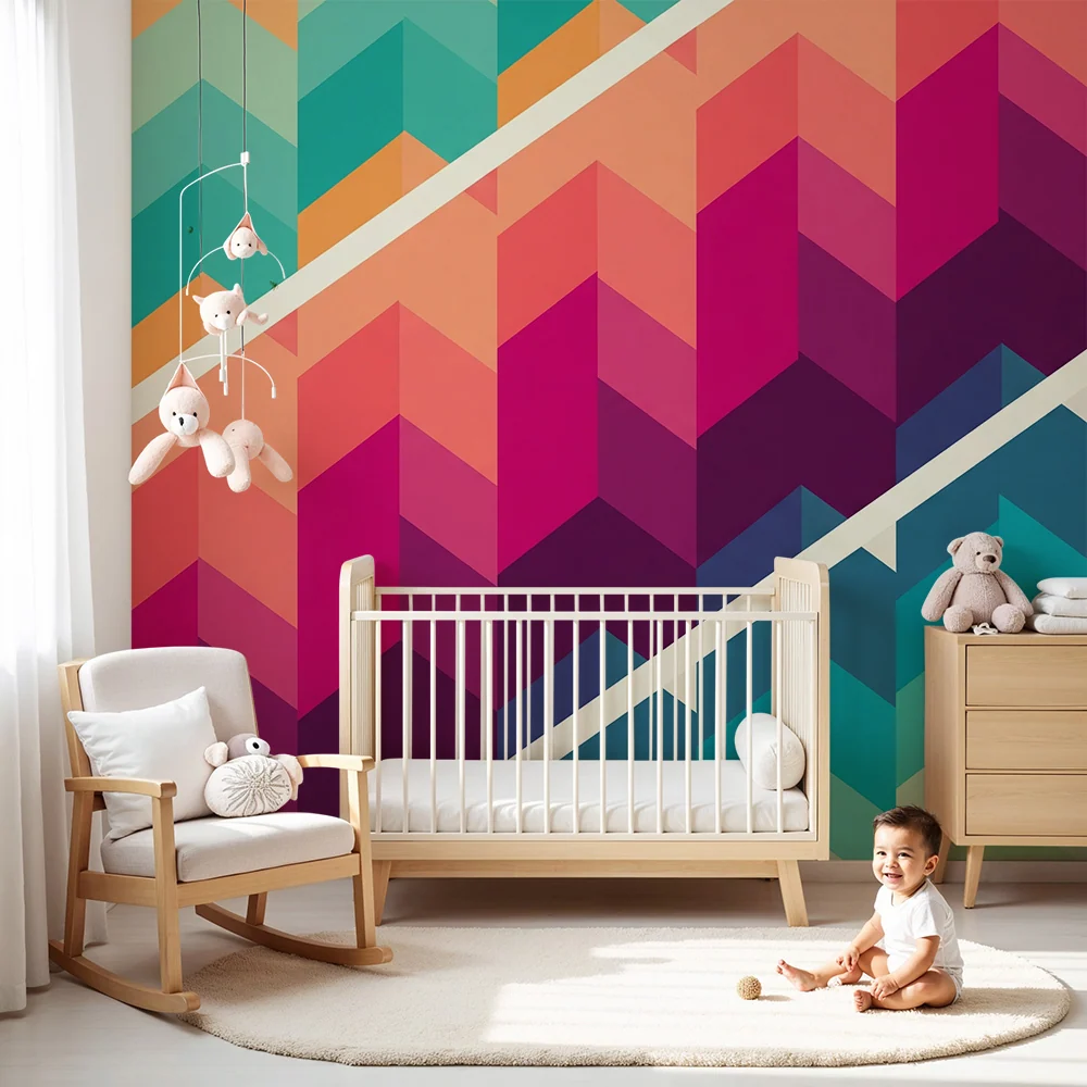 Tapet pentru camerele copiilor | Modele geometrice în zigzag