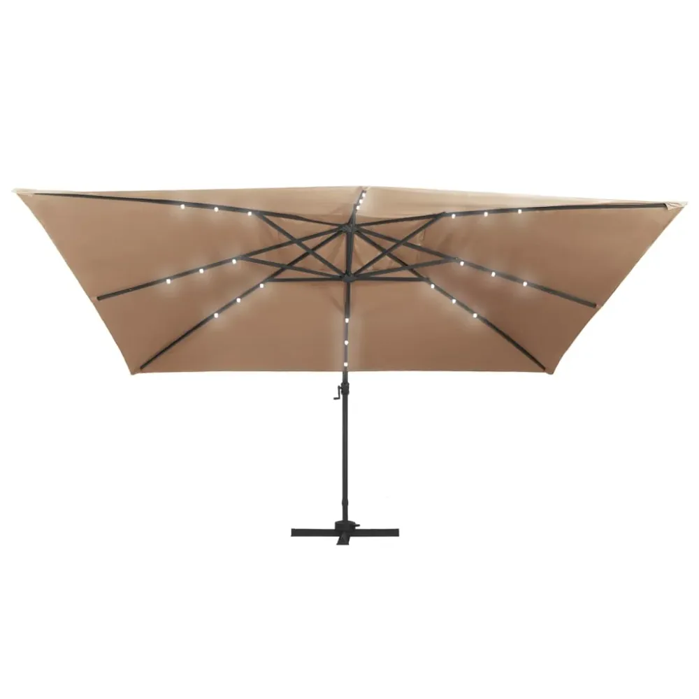 Umbrelă în consolă cu LED, stâlp din aluminiu taupe 400x300 cm