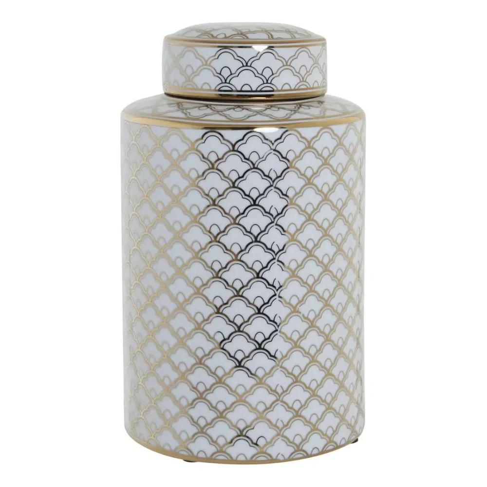 Vază DKD Home Decor 18 x 18 x 30,5 cm Porțelan Auriu* Alb
