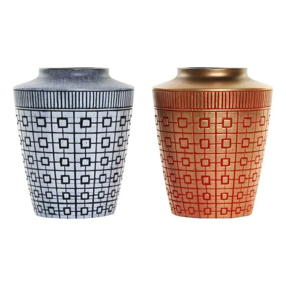 Vază DKD Home Decor 8424001822065 Albastru Roșu Rășă Auriu* Oriental 17 x 17 x 20 cm (2 Unități)