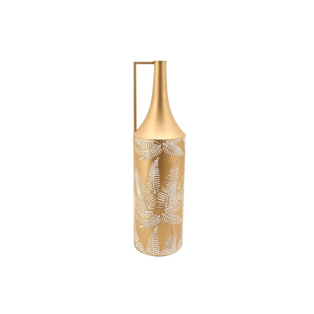 Vază DKD Home Decor Auriu* Metal Crem Tropical Frunza unei plante (21 x 21 x 81 cm)