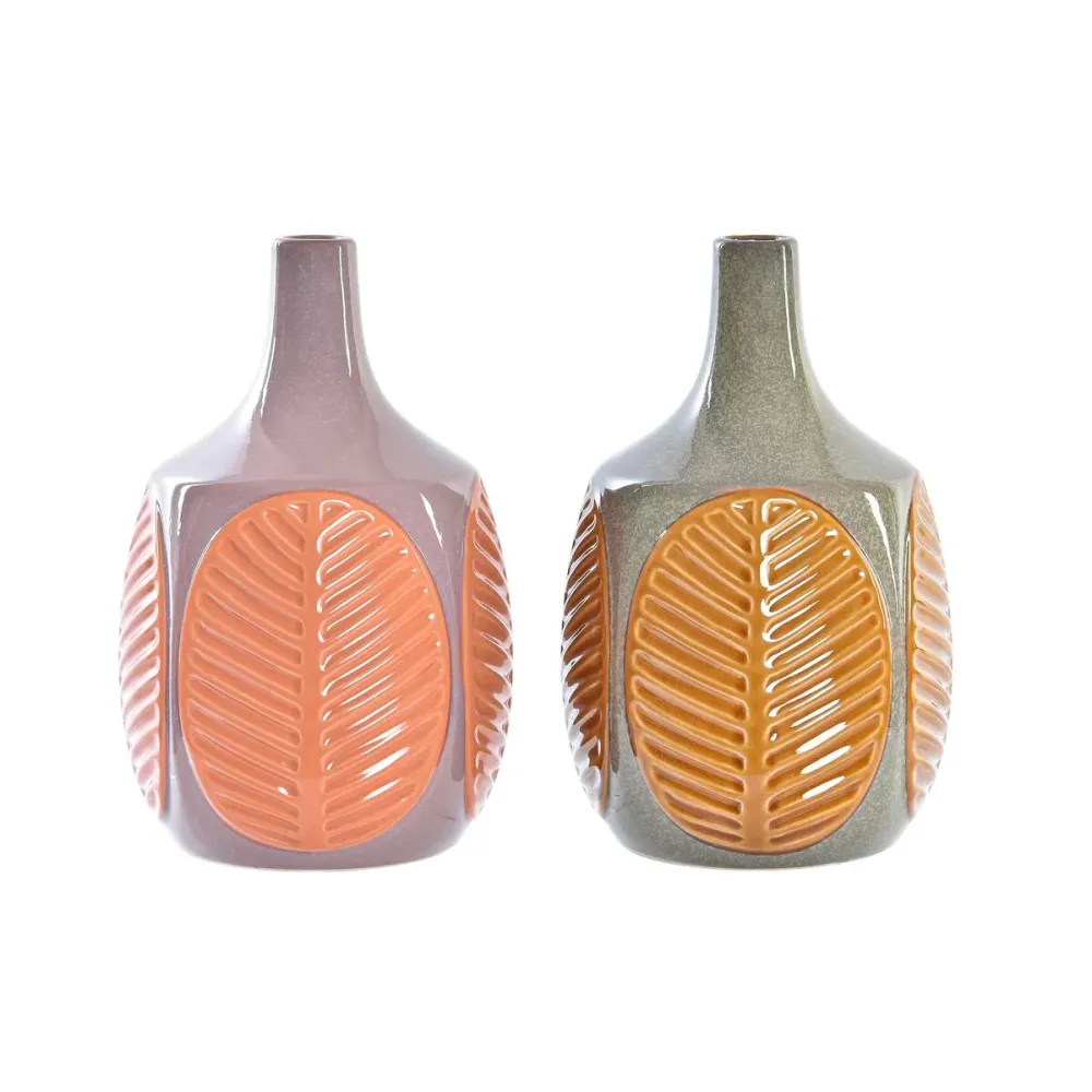 Vază DKD Home Decor Maro Roz Gresie Frunza unei plante 17 x 17 x 26 cm (2 Unități)