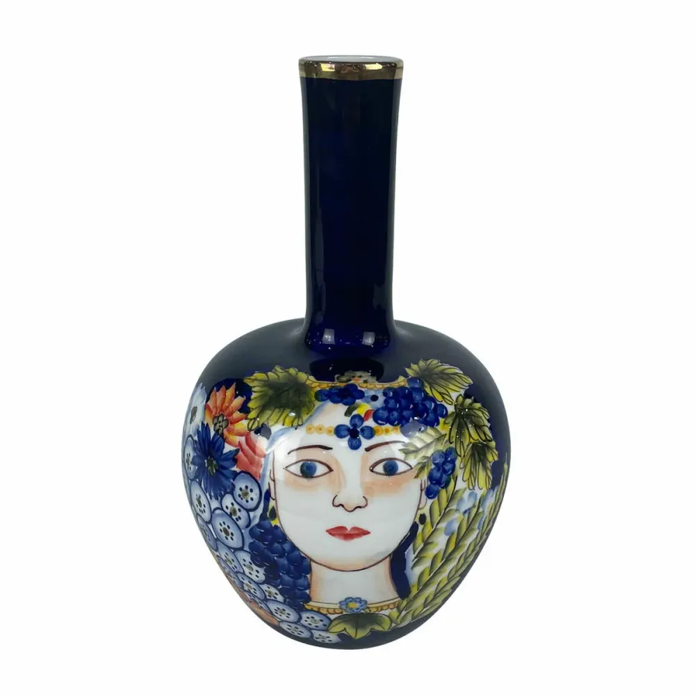 Vază DKD Home Decor Față Porțelan Albastru Multicolor 17 x 17 x 30 cm