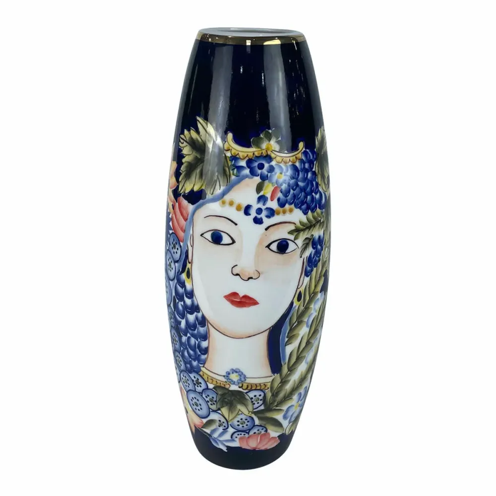 Vază DKD Home Decor 14 x 14 x 39 cm Față Porțelan Albastru Multicolor