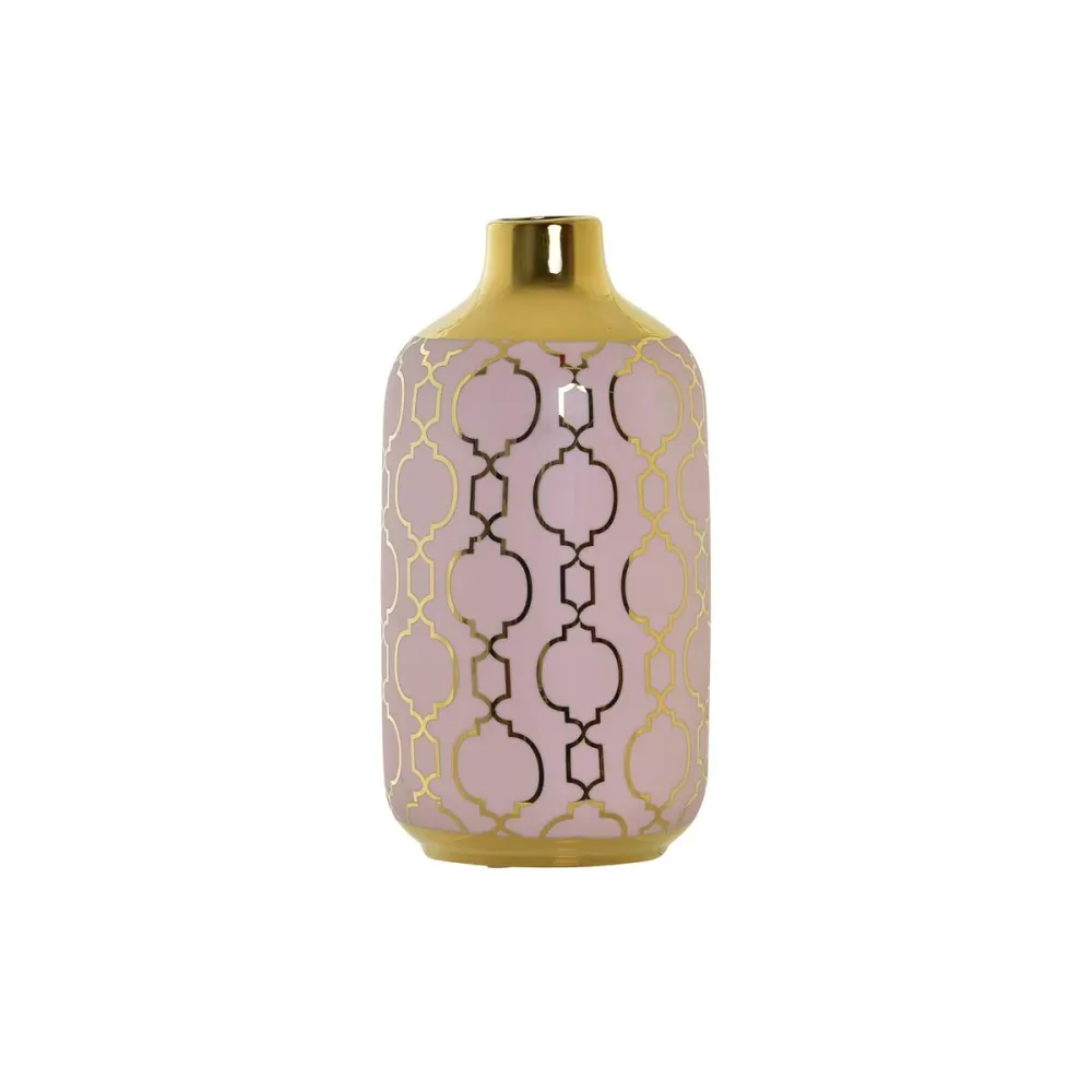 Vază DKD Home Decor 13 x 13 x 26 cm Porțelan Roz Auriu* Oriental Cromat