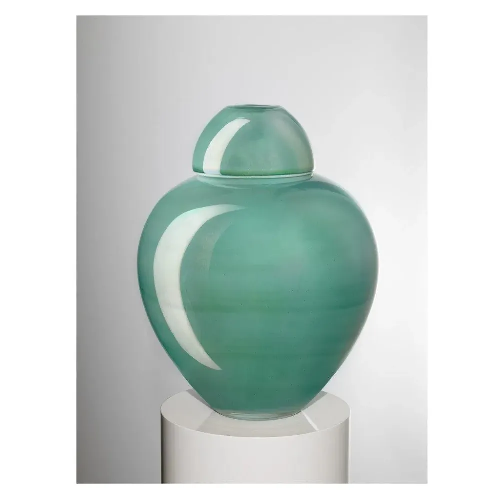 Vază Ivv Sophisticated Lady Potiche cu decor verde luciu stratificat alb lapte h 32 cm 8517.2