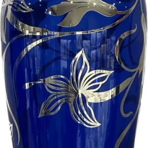 Vaza din sticla suflata albastra Argenti d'Arte cu decor argintiu Giglio_Blu