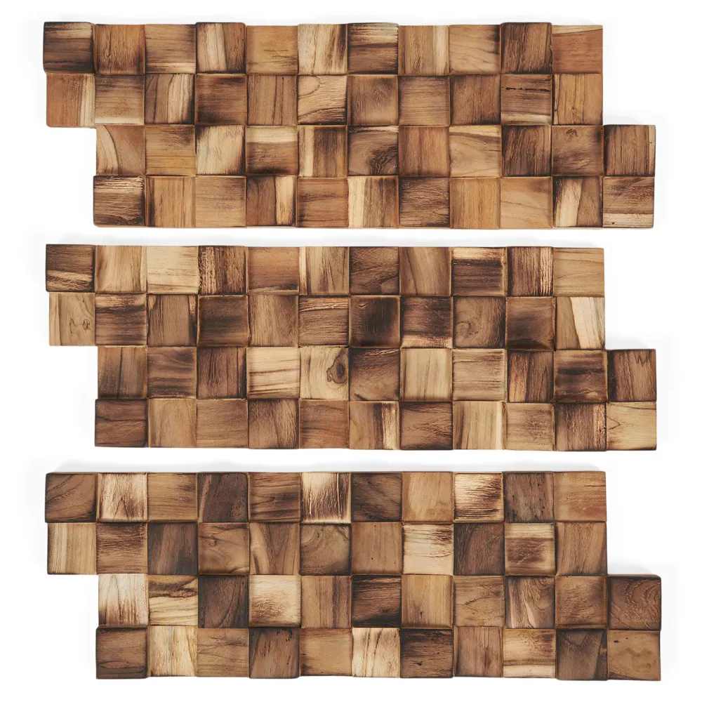 WOOD DECOR Set 10 panouri perete Burnt Cubes