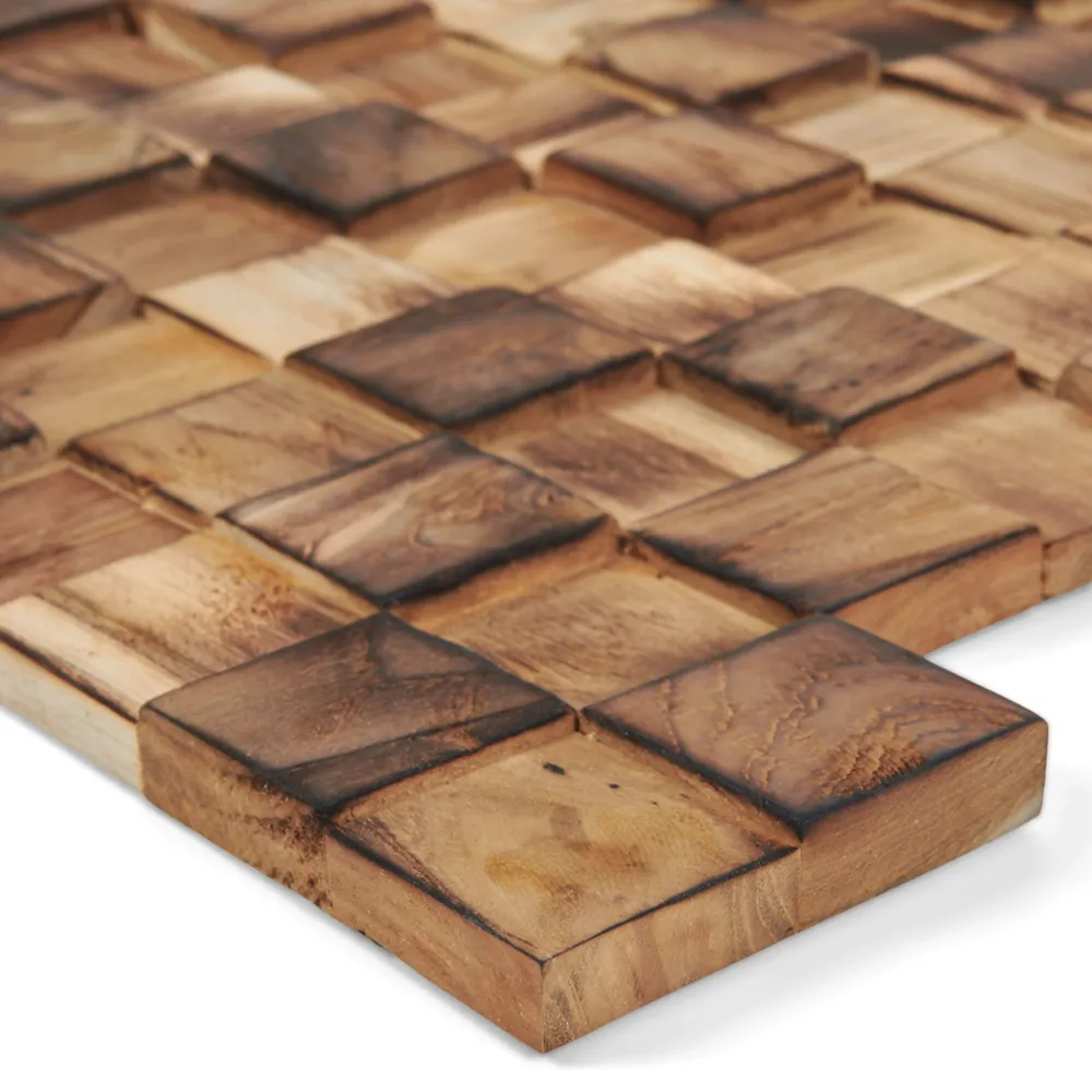 WOOD DECOR Set 10 panouri perete Burnt Cubes