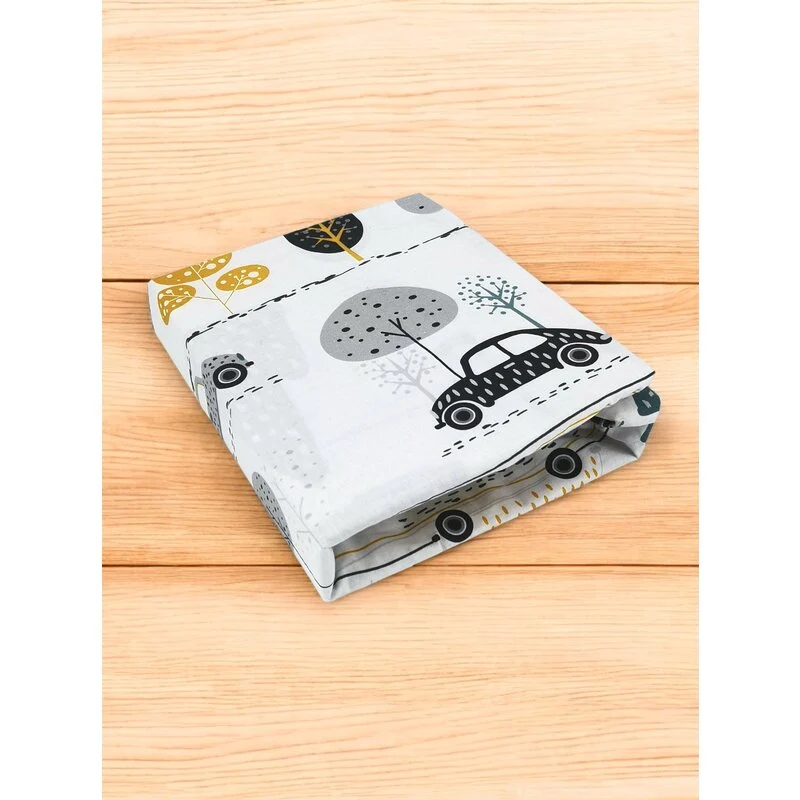Cearceaf cu elastic, MimiNu, Pentru pat 160x80 cm, Din bumbac certificat Oeko Tex Standard 100, Childrens Journey Grey