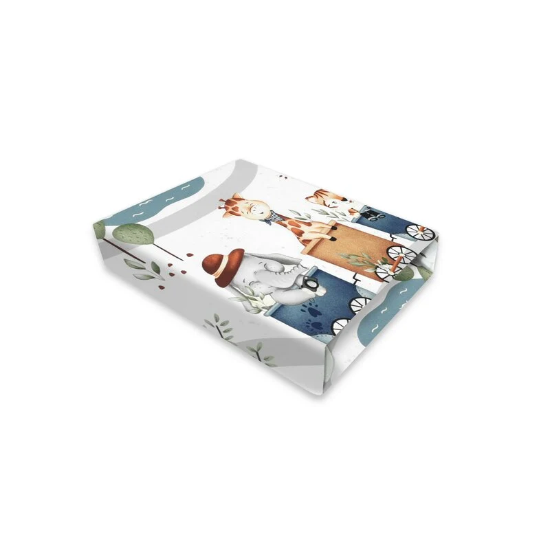Cearceaf cu elastic, MimiNu, Pentru pat 160x80 cm, Din bumbac certificat Oeko Tex Standard 100, Design, Zoo train