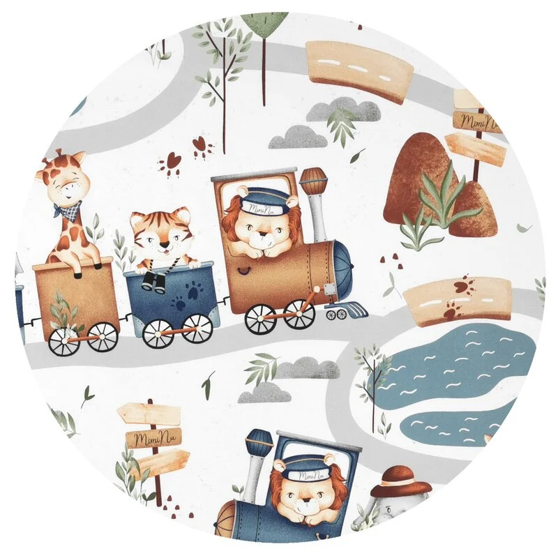 Cearceaf cu elastic, MimiNu, Pentru pat 160x80 cm, Din bumbac certificat Oeko Tex Standard 100, Design, Zoo train