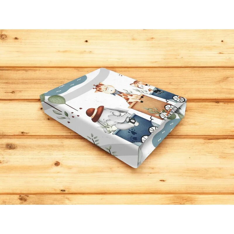 Cearceaf cu elastic, MimiNu, Pentru pat 160x80 cm, Din bumbac certificat Oeko Tex Standard 100, Design, Zoo train