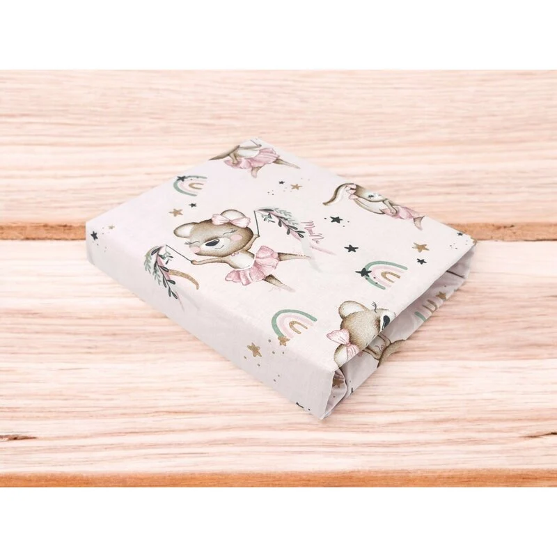 Cearceaf cu elastic, MimiNu, Pentru pat 160x80 cm, Din bumbac certificat Oeko Tex Standard 100, Design, Little Ballerina Pink