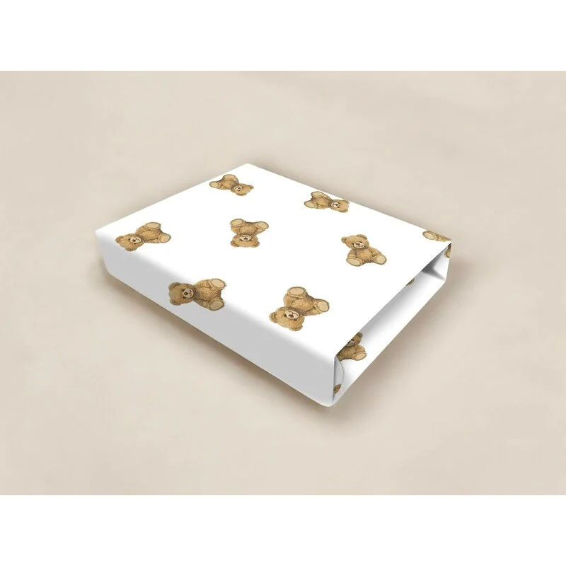 Cearceaf cu elastic, Qmini, Pentru pat 160x80 cm, Din bumbac certificat Oeko Tex Standard 100, Design, Teddy Toys