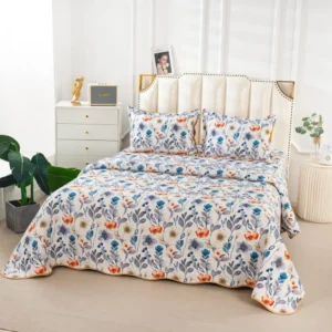 Cuvertura De Pat 3 Piese, din Bumbac Satinat, Model Floral-A5926