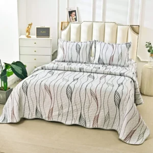 Cuvertura De Pat 3 Piese, din Bumbac Satinat, Imprimeu Abstract-A5916