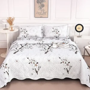 Cuvertura De Pat 3 Piese, din Bumbac Satinat, Floricele-A5925