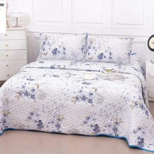 Cuvertura De Pat 3 Piese, din Bumbac Satinat, Mini Flori-A7831