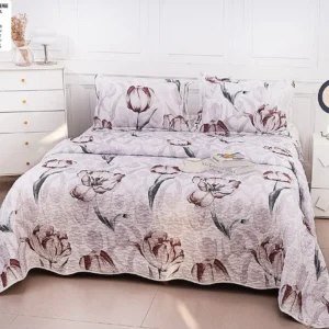Cuvertura De Pat 3 Piese, din Bumbac Satinat, Flori-A9842