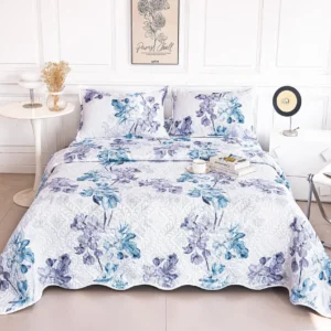 Cuvertura De Pat 3 Piese, din Bumbac Satinat, Floricele-A9845