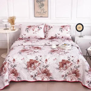 Cuvertura De Pat 3 Piese, din Bumbac Satinat, Floricele-A9852