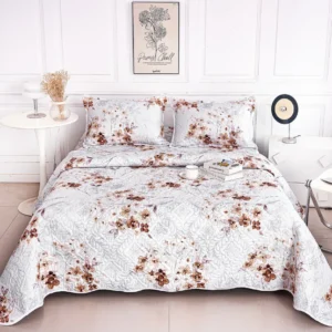 Cuvertura De Pat 3 Piese, din Bumbac Satinat, Floricele-A9860