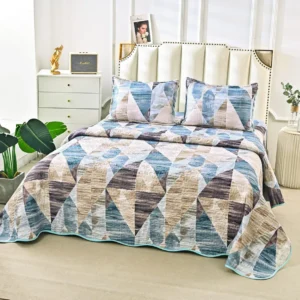 Cuvertura De Pat 3 Piese, din Bumbac Satinat, Multicolor-A9847