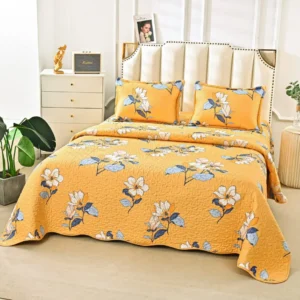 Cuvertura De Pat 3 Piese, din Bumbac Satinat, Floricele-A9843
