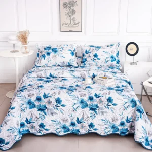 Cuvertura De Pat 3 Piese, din Bumbac Satinat, Floricele-A9848